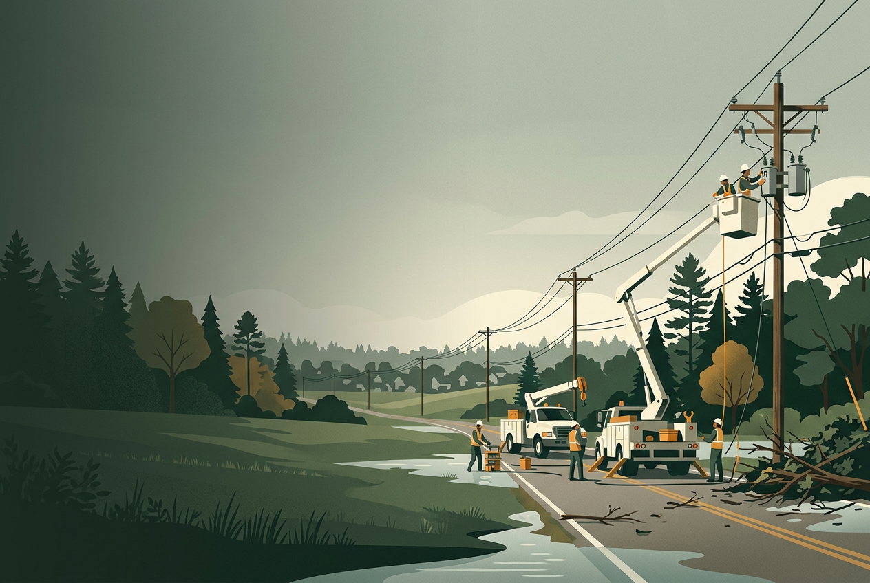 Isaias aftermath: four deaths and widespread outages across the Gulf Coast and Southeast — editorial illustration