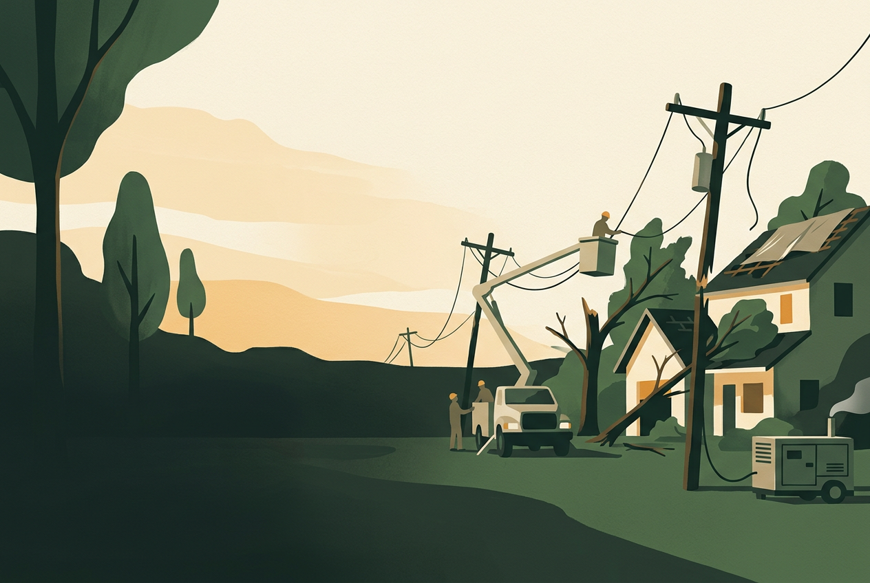 Isaias recovery continues with power outages and generator safety warnings — editorial illustration