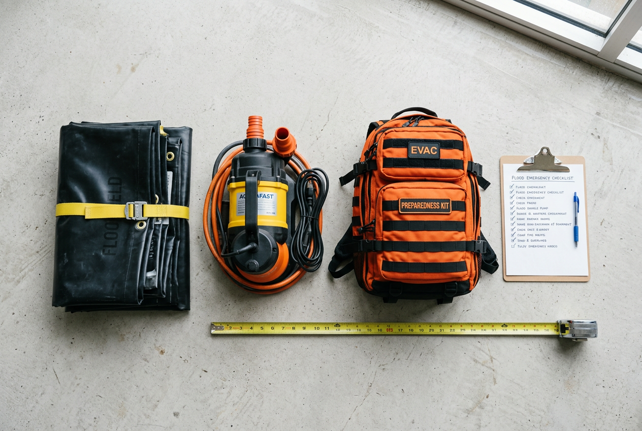 Overhead view comparing barrier, pump, and emergency backpack