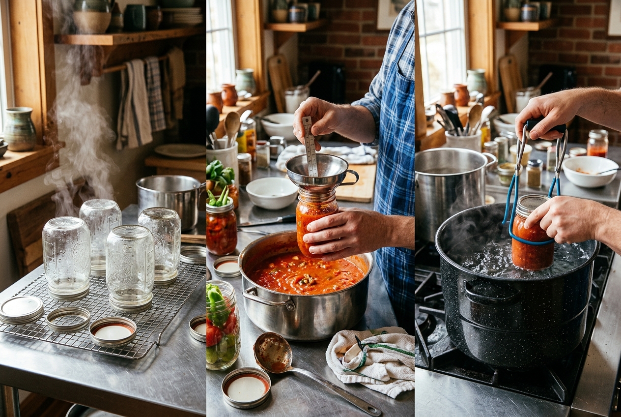 Sequence of jars being sterilized, filled, and processed