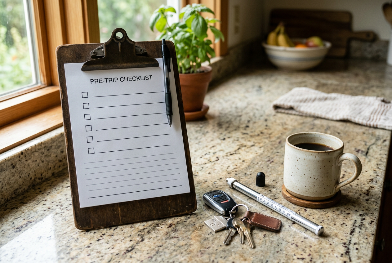 Blank checklist clipboard with car keys and gauge
