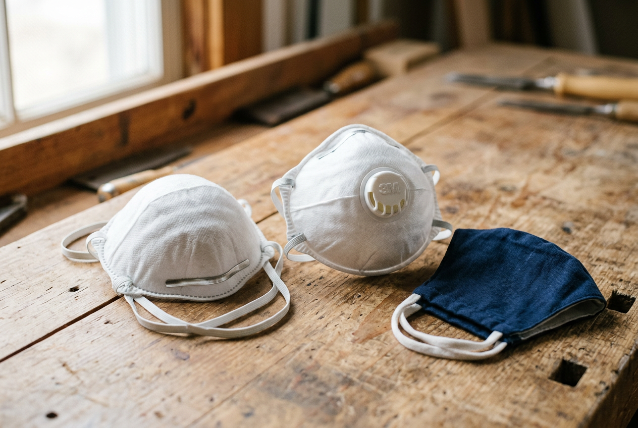 Two N95 respirators and a cloth-style mask closeup